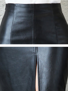 Black Slim Fit Leather Skirt