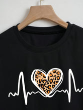Load image into Gallery viewer, Heart &amp; Leopard Print Crew Neck T-Shirt
