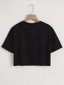Heart & Leopard Print Crew Neck T-Shirt