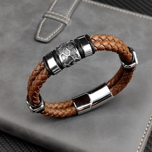 Load image into Gallery viewer, Brown Cracked Genuine Braided Leather Bracelet

