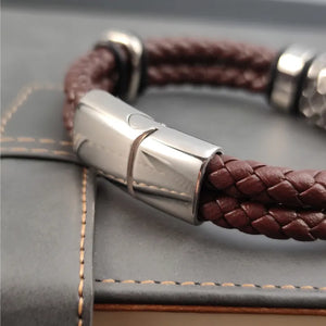 Brown Cracked Genuine Braided Leather Bracelet