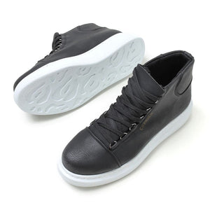 Men's Black Artificial Leather Lace Up Sneakers